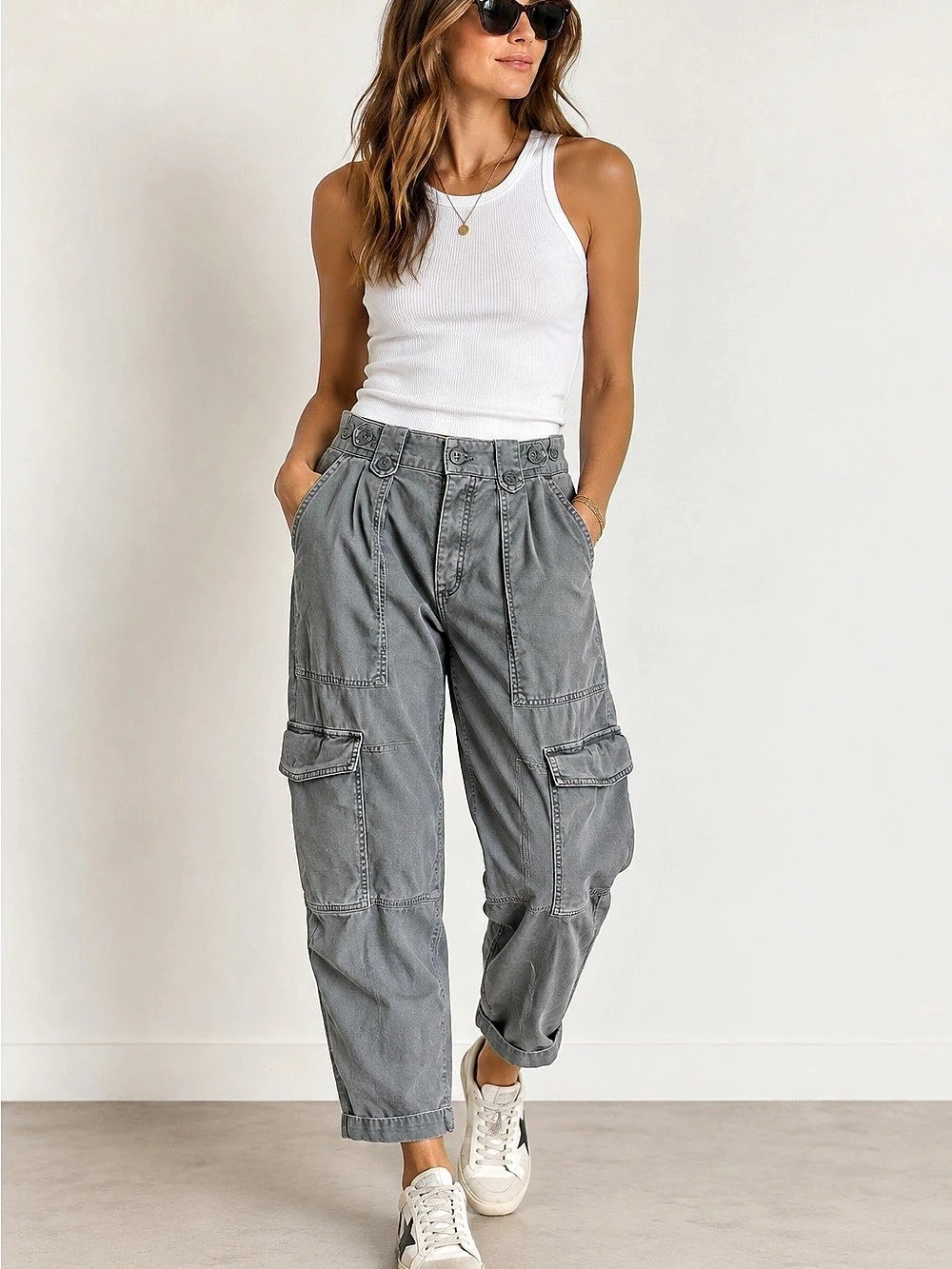AGOLDE Gray Utility Cargo Pants Size 27 Button Waist High Rise Military Style